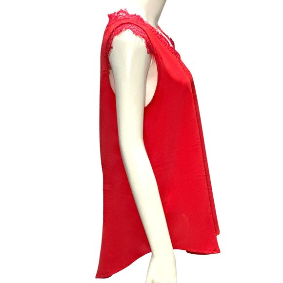 CCC Red Lace Trim Satin Sleeveless Tank Top V Neck Dressy Blouse Size Large - Picture 4 of 5